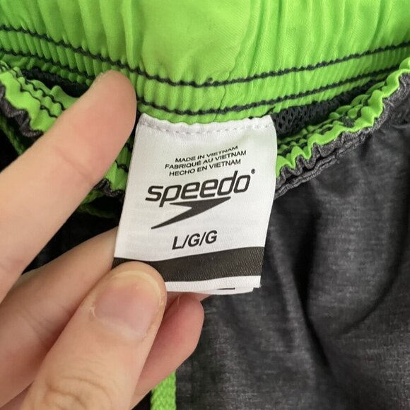 Speedo L/G Swim Trunks Gray & Green Drawstring Elastic Waist Cargo Pocket men's - Picture 5 of 8